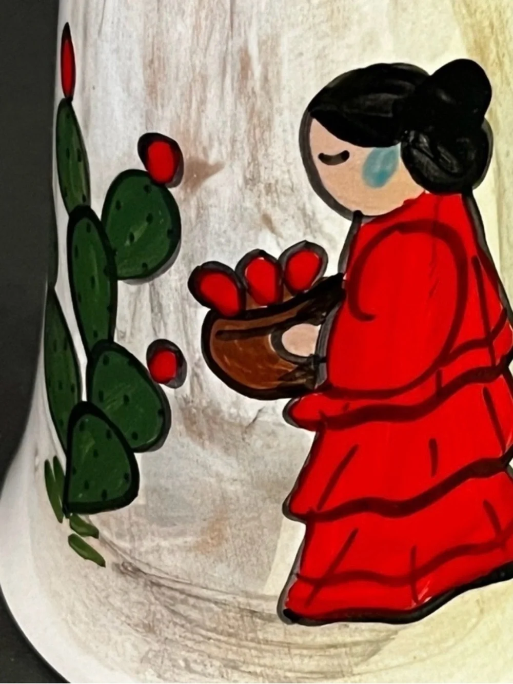 Southwest Mexican Pottery Hand Painted Wind Chime Bell Ornament Cactus Signed